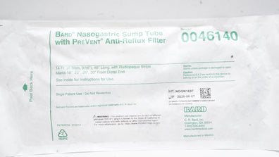 Bard 0046140 Nasogastric Sump Tube with PreVent Anti-Reflux Filter 14Fr x 48inch